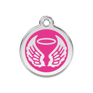 Medaglietta per cane medio ali d’angelo smalto rosa vivace e acciaio inox