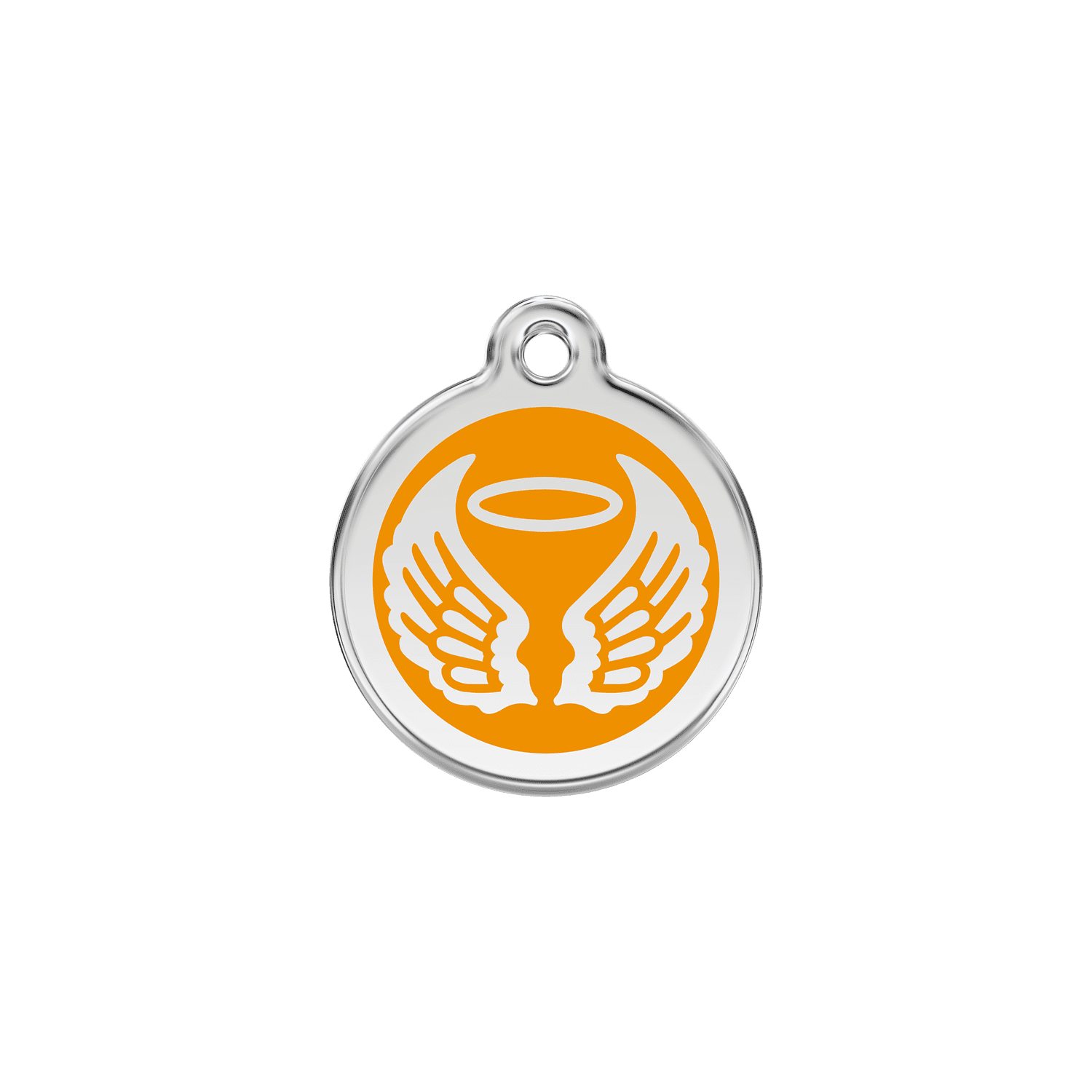Vue avant - Médaille personnalisée pour chat en émail et acier inoxydable Red Dingo - Ailes d'anges - Orange - Taglia S