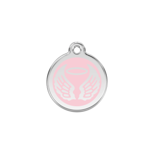 Medaglietta per gatto piccola ali d’angelo smalto rosa e acciaio inox
