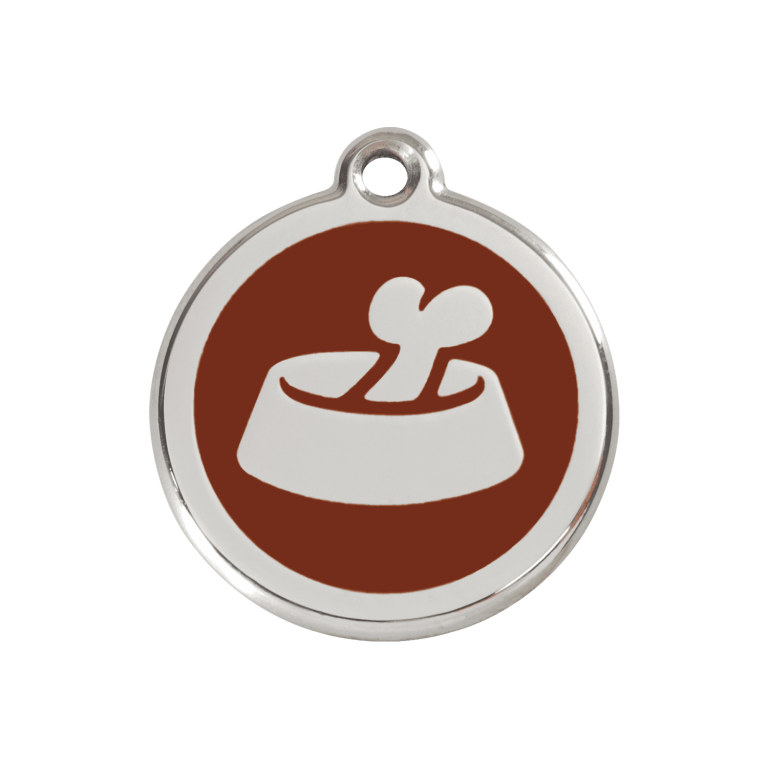 Vue avant - Médaille personnalisable pour chien Red Dingo Émail et acier inoxydable Os brun M 30.00 - 16.1 G