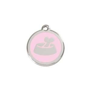 Medaglietta per gatto o cane piccolo Osso nella ciotola smalto rosa S 20 mm