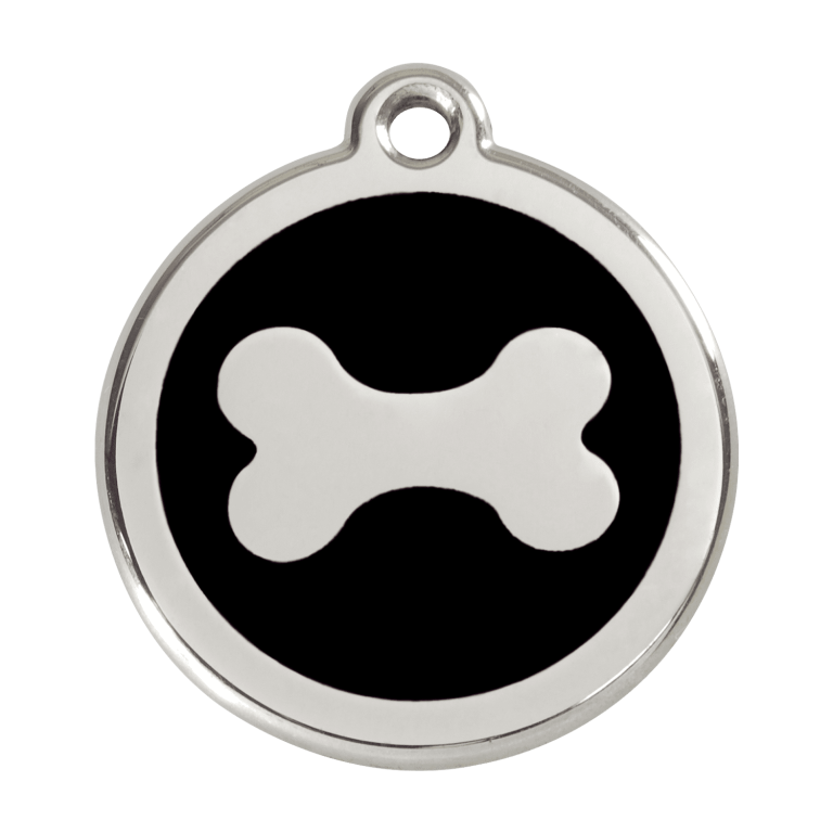 Vue avant - Médaille personnalisable Red Dingo Émail et acier inoxydable - Os noir - Taglia L