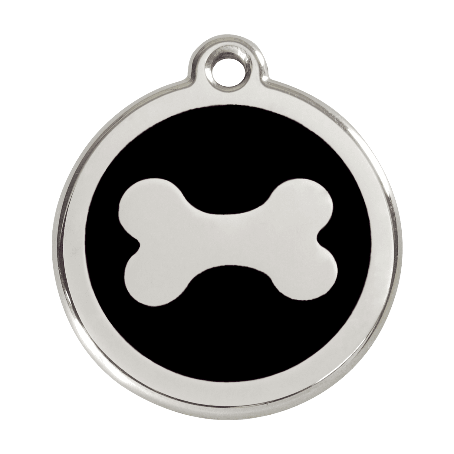 Vue avant - Médaille personnalisable Red Dingo Émail et acier inoxydable - Os noir - Taglia L