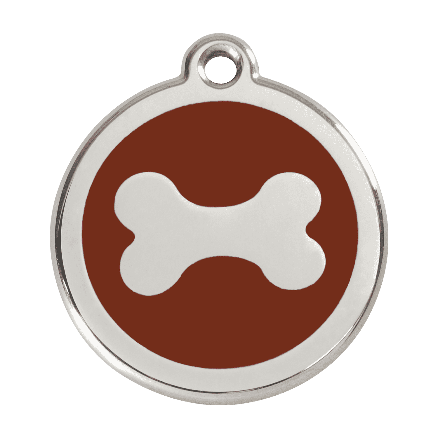 Vue avant - Médaille personnalisée pour chien Red Dingo en émail et acier inoxydable - Os brun - Taglia L