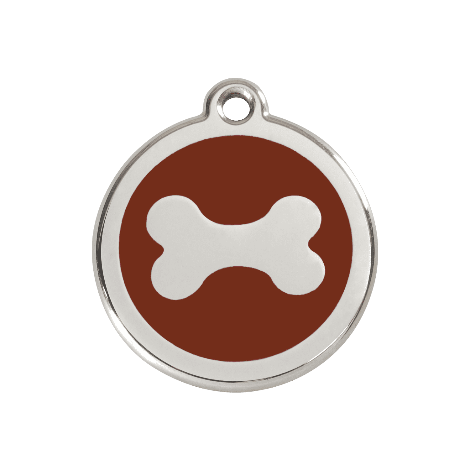 Vue avant - Médaille personnalisable pour chien Red Dingo en émail et acier inoxydable - Motif os brun - Taglia M