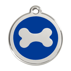 Medaglietta per cane grande Osso blu scuro smalto e acciaio inox