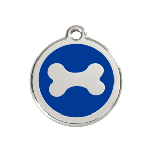 Medaglietta per cane Osso blu scuro smalto e acciaio inox M
