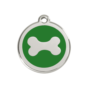 Medaglietta per cane Osso verde media in smalto e acciaio inox