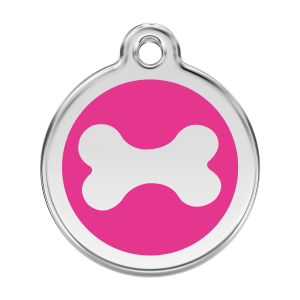 Medaglietta per cane grande Os smalto rosa vivace acciaio inox