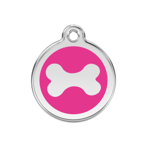 Medaglietta per cane Osso rosa vivace smalto e acciaio inox M