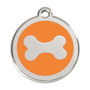 Medaglietta per cane Osso arancione smalto e acciaio inox L