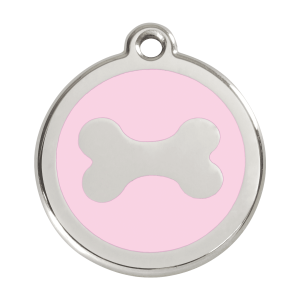 Medaglietta per cane grande Osso rosa smalto e acciaio inox