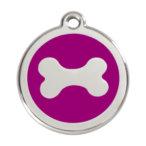 Medaglietta per cane grande Osso viola smalto e acciaio inox