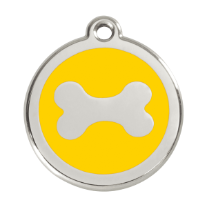 Medaglietta per cane grande Osso giallo smalto e acciaio inox