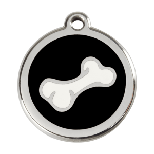 Medaglietta per cane grande osso cartoon smalto nero acciaio inox