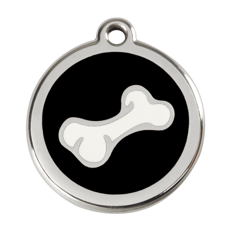 Vue avant - Médaille personnalisable pour chien en émail et acier inoxydable - Red Dingo - Os noir - Taglia L