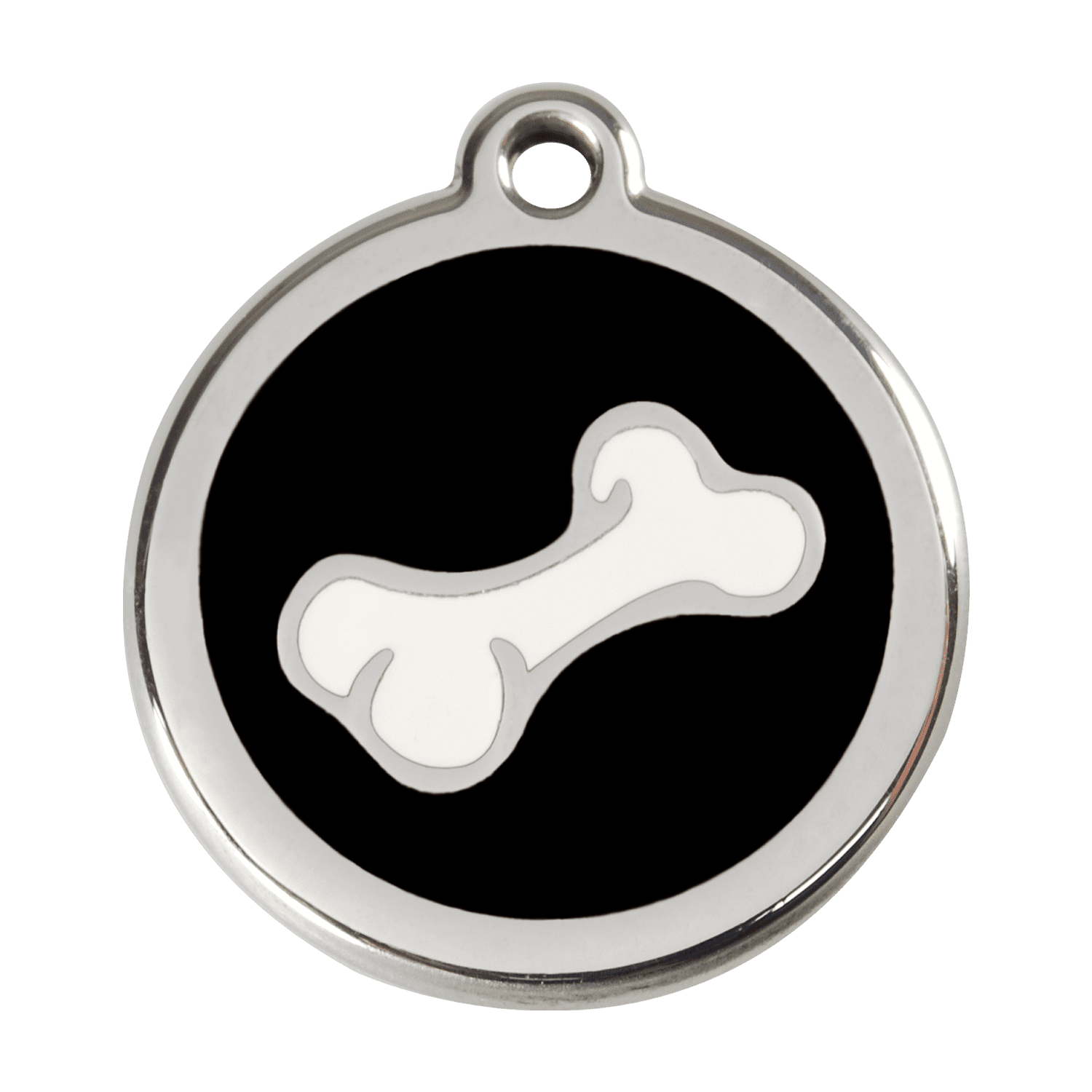 Vue avant - Médaille personnalisable pour chien en émail et acier inoxydable - Red Dingo - Os noir - Taglia L