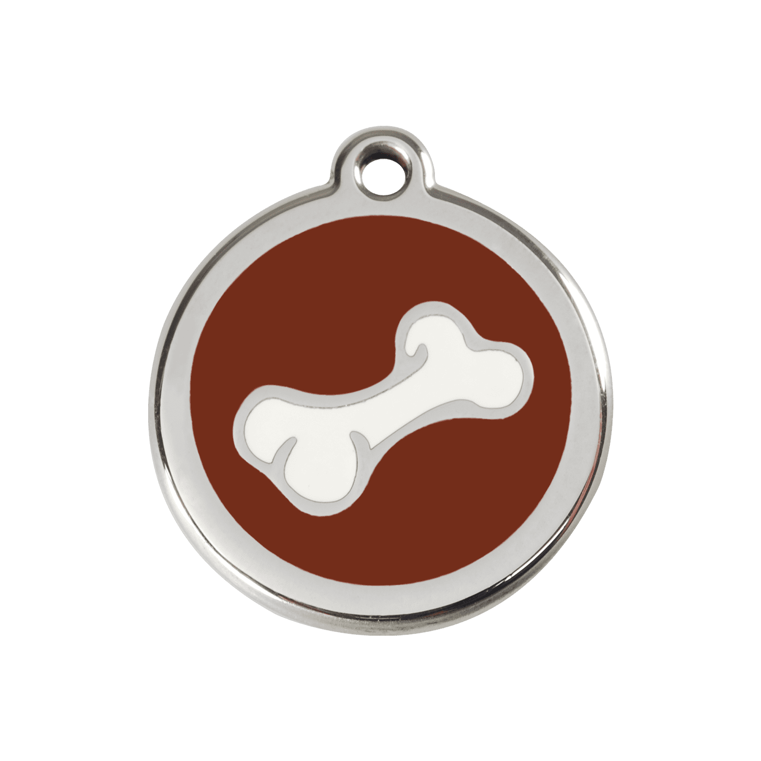 Vue avant - Médaille personnalisée pour chien Red Dingo en émail et acier inoxydable - Os brun - Taglia M