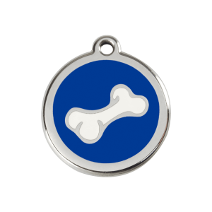 Medaglietta per cane medio osso smalto blu scuro in acciaio inox