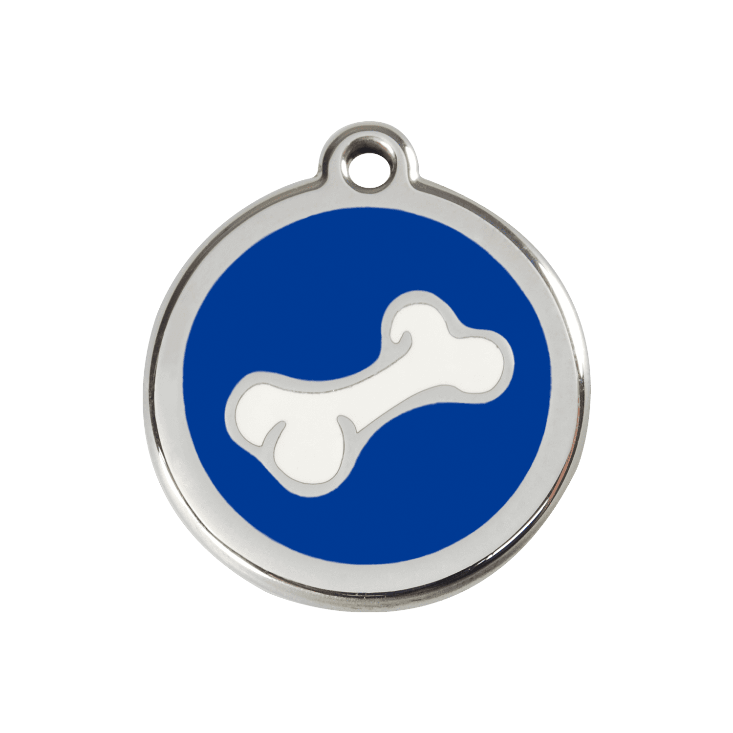 Vue avant - Médaille personnalisée pour chien en émail et acier inoxydable - Red Dingo - Os bleu foncé - Taglia M