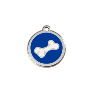Medaglietta per gatto piccola Osso cartoon smalto blu scuro acciaio inox