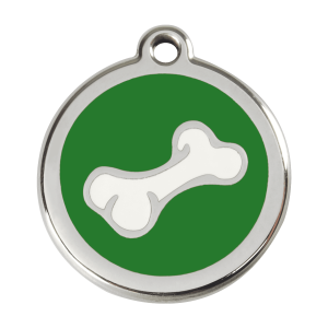 Medaglietta per cane grande con osso cartoon in smalto verde e acciaio inox