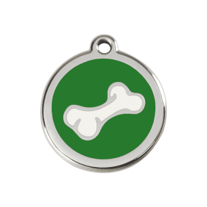 Medaglietta per cane medio osso cartoon smalto verde acciaio inox
