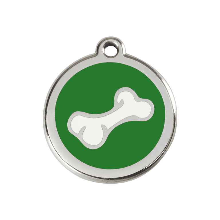 Vue avant - Médaille personnalisée pour chien Red Dingo - Os vert en émail et acier inoxydable - Taglia M
