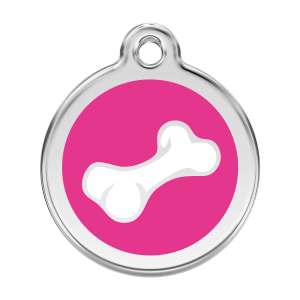 Medaglietta per cane grande osso cartoon smalto rosa vivace acciaio inox