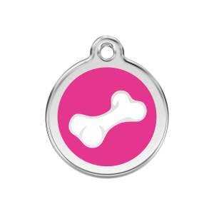 Medaglietta per cane medio con osso cartoon in smalto rosa vivo e acciaio inox