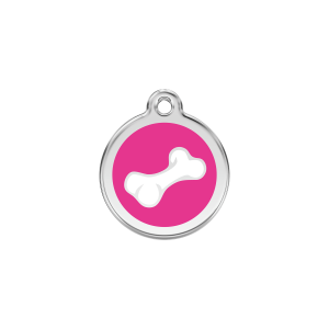 Medaglietta per gatto piccola Os cartoon smalto rosa vivo 20mm