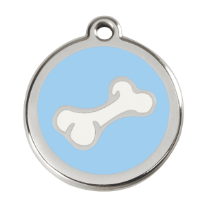 Medaglietta per cane grande osso cartoon smalto azzurro e acciaio inox