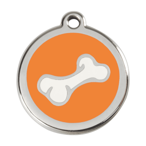 Medaglietta per cane grande osso cartoon smalto arancione in acciaio inox