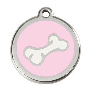 Medaglietta per cane grande osso cartoon smalto rosa e acciaio inox
