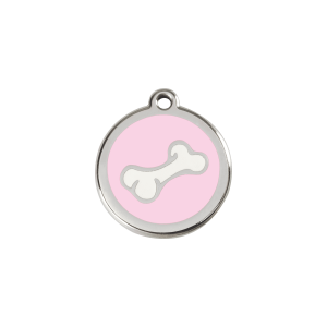 Medaglietta per gatto piccola Osso cartoon smalto rosa acciaio inox