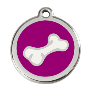 Medaglietta per cane grande osso cartoon smalto viola acciaio inox