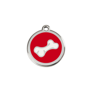 Medaglietta per gatto piccola Osso Cartoon smalto rosso acciaio inox