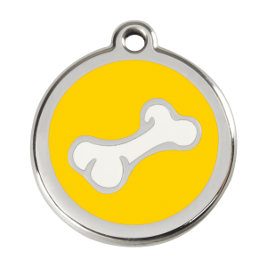 Medaglietta per cane grande osso cartoon smalto giallo acciaio inox