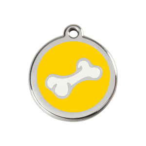 Medaglietta per cane medio osso cartoon smalto giallo acciaio inox