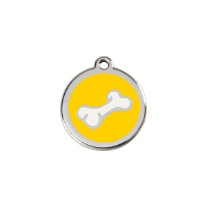 Medaglietta per gatto piccola Osso cartoon smalto giallo acciaio inox 20 mm