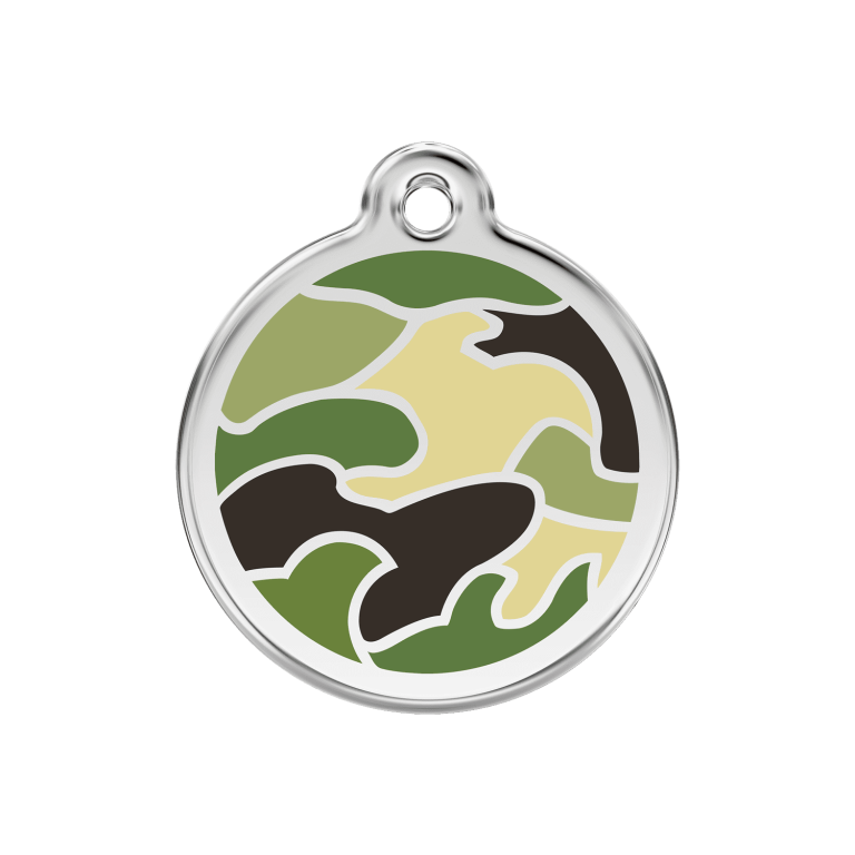 Vue avant - Médaille personnalisée pour chien Red Dingo Émail et acier inoxydable motif camouflage vert - Taglia M