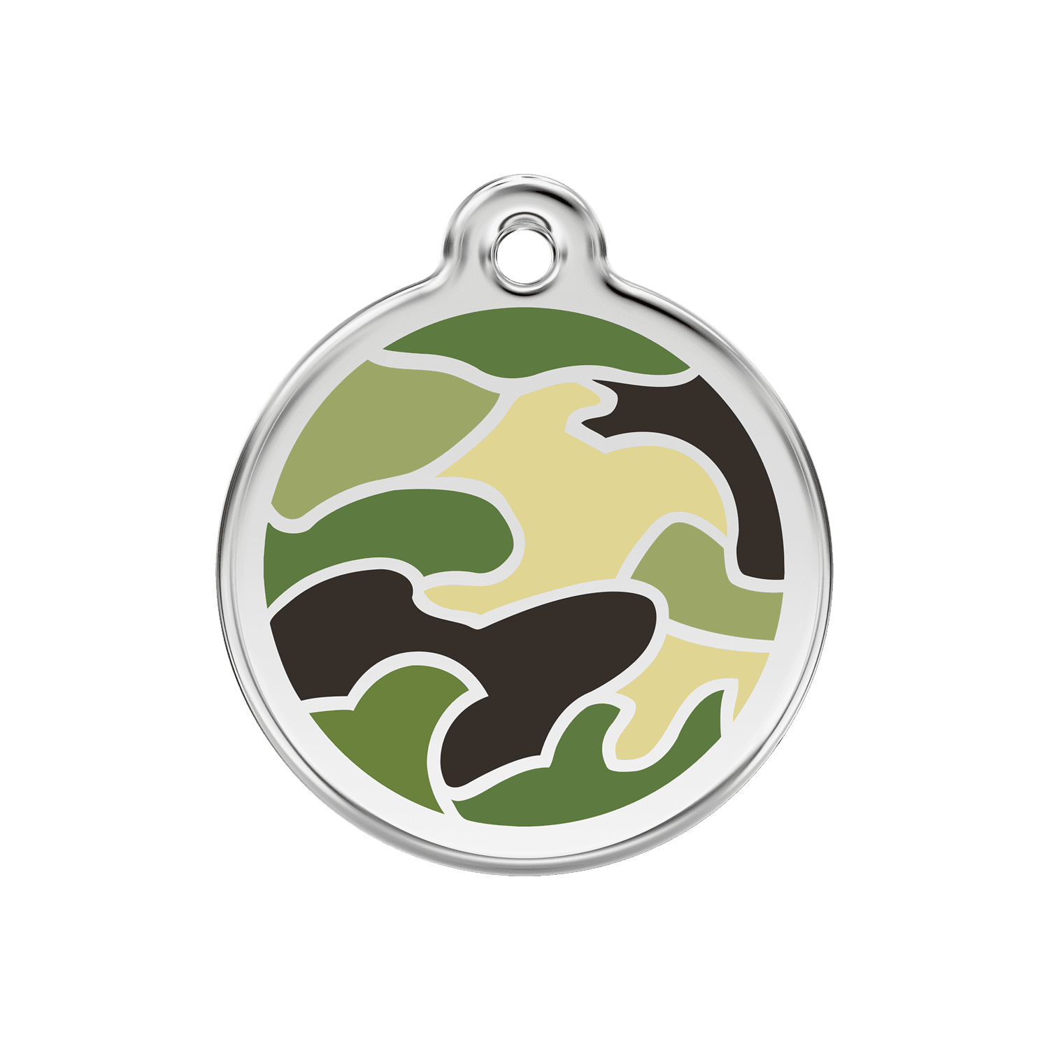 Vue avant - Médaille personnalisée pour chien Red Dingo Émail et acier inoxydable motif camouflage vert - Taglia M