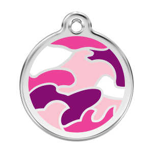 Medaglietta per cane grande camouflage rosa in smalto e acciaio inox