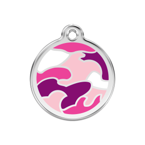 Medaglietta per cane medio camouflage rosa in smalto e acciaio inox