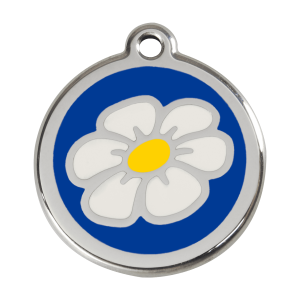 Medaglietta per cane grande Marguerita smalto blu scuro in acciaio inox