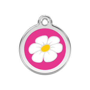 Medaglietta per cane Marguerita rosa vivace smalto e acciaio inox media