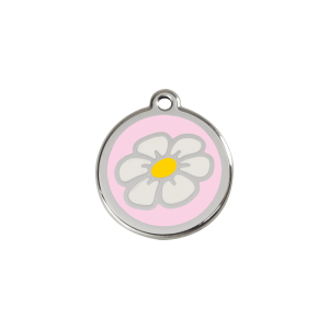 Medaglietta per gatto Marguerita rosa smalto S 20mm acciaio inox