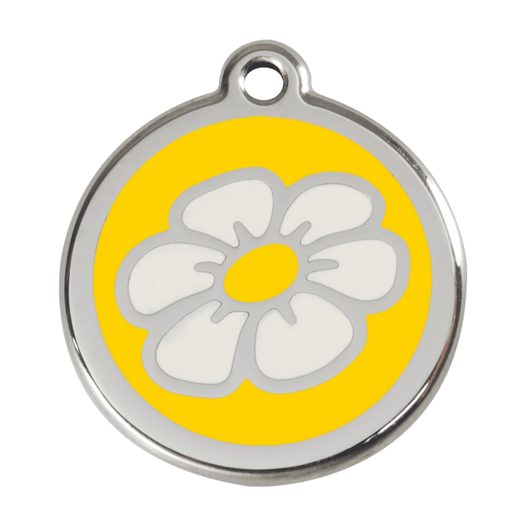 Vue avant - Médaille personnalisable Marguerite jaune en émail et acier inoxydable Red Dingo - Taglia L