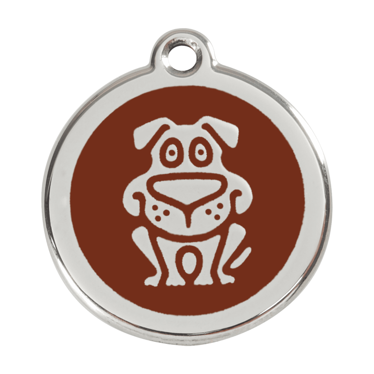 Vue avant - Médaille personnalisée pour chien Red Dingo en émail et acier inoxydable - Motif chien brun - Taglia L 38.00mm