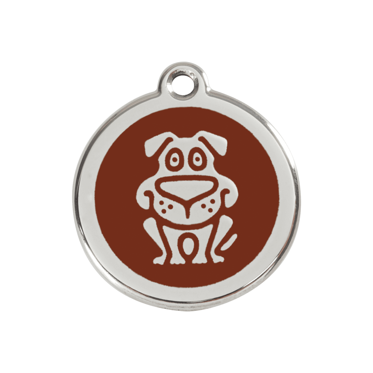 Vue avant - Médaille personnalisée pour chien Red Dingo en émail et acier inoxydable - Motif chien brun - Taglia M